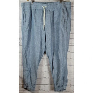Athleta Cabo Linen Joggers Pants Women's Plus Size 24 Chambray Blue Zip Pockets